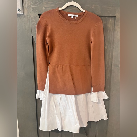 English Factory Combo Knit & Poplin Dress Light Brown XS. New without tags. - Picture 5 of 6